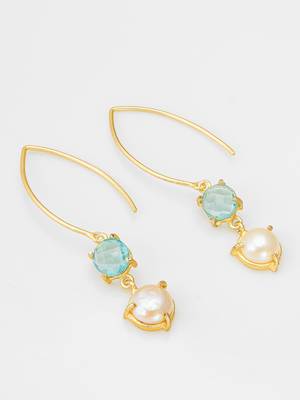 gold-plated hook drop earrings with aqua stone and pearl 2