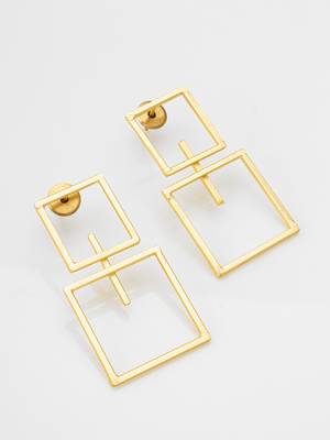 gold-plated double open square frame drop earrings 2