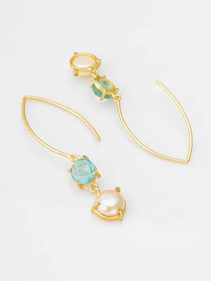 gold-plated hook drop earrings with aqua stone and pearl 3