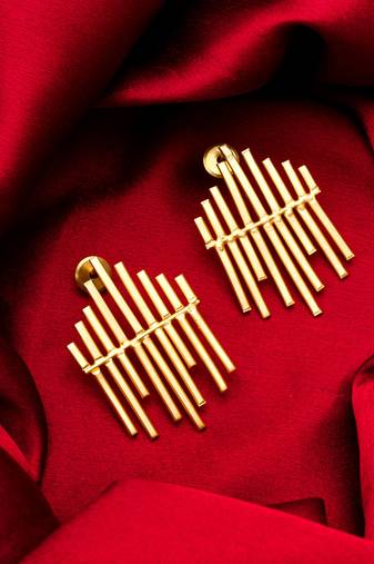 gold-plated multi-bar sunburst stud drop earrings