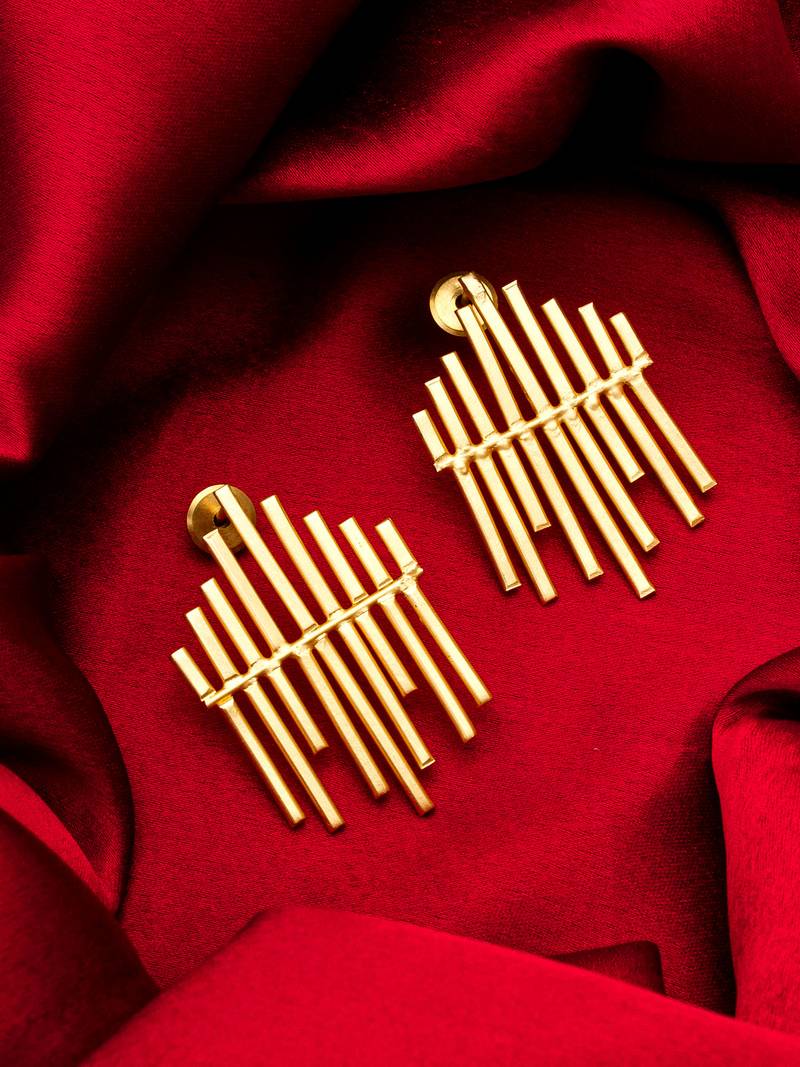 gold-plated multi-bar sunburst stud drop earrings