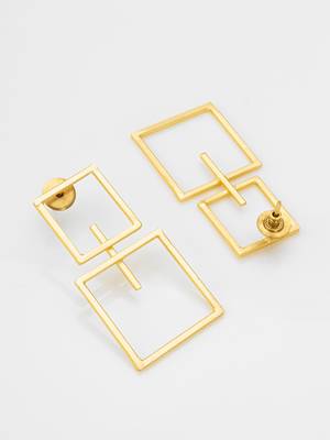 gold-plated double open square frame drop earrings 3
