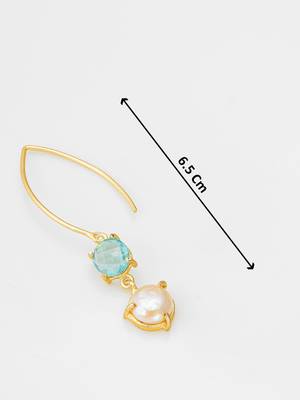 gold-plated hook drop earrings with aqua stone and pearl 4
