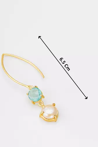 gold-plated hook drop earrings with aqua stone and pearl