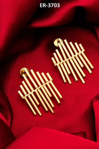gold-plated multi-bar sunburst stud drop earrings