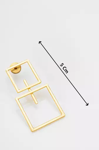 gold-plated double open square frame drop earrings