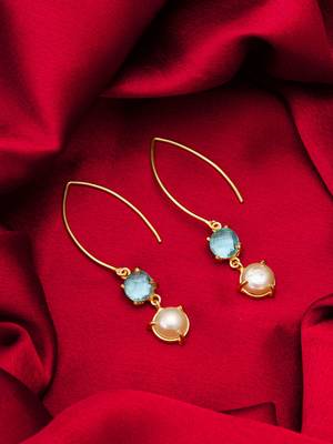 gold-plated hook drop earrings with aqua stone and pearl 5