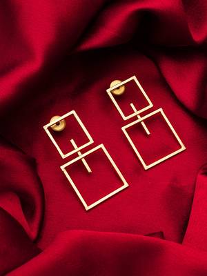 gold-plated double open square frame drop earrings 5