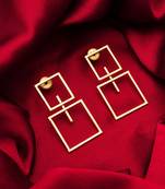 gold-plated double open square frame drop earrings