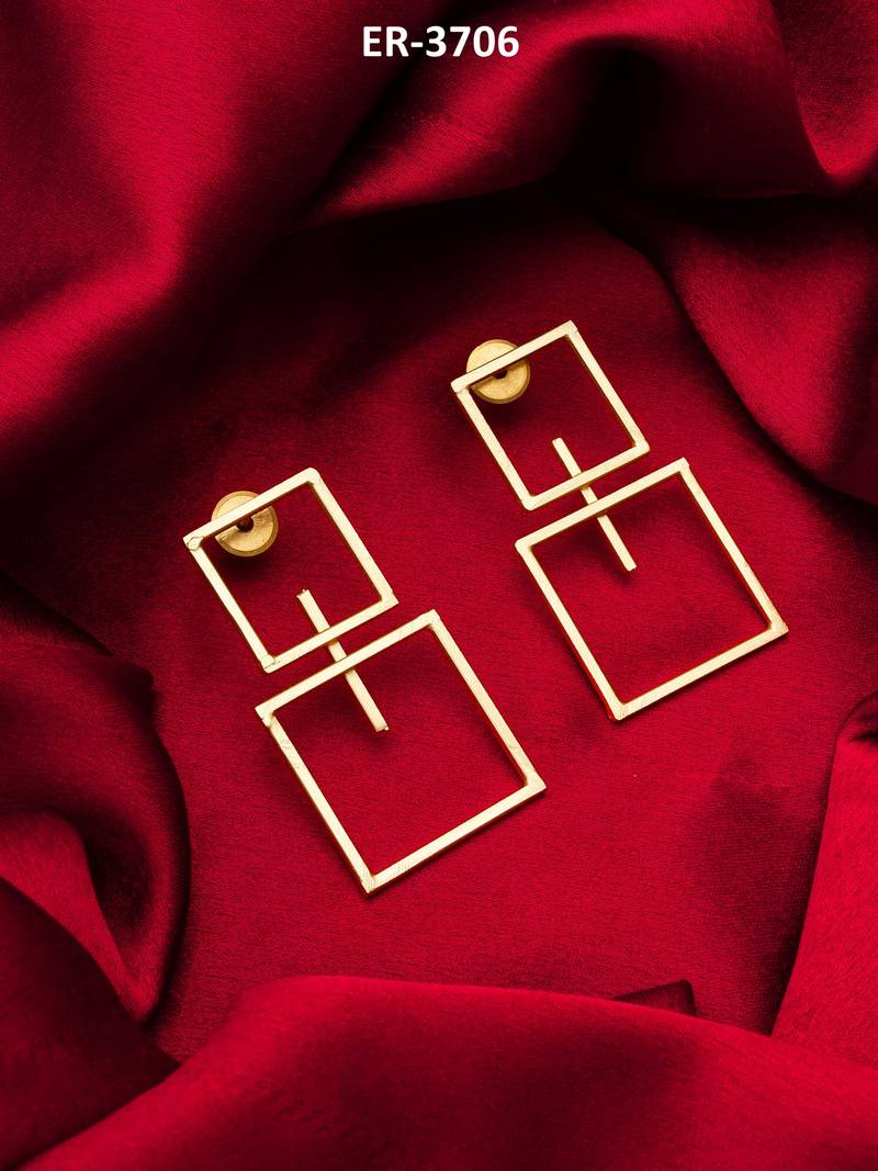 gold-plated double open square frame drop earrings
