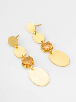 gold-plated multi-disc drop earrings with stone 2