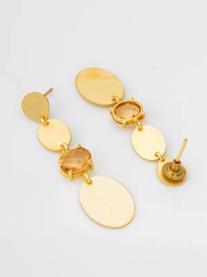 gold-plated multi-disc drop earrings with stone 3