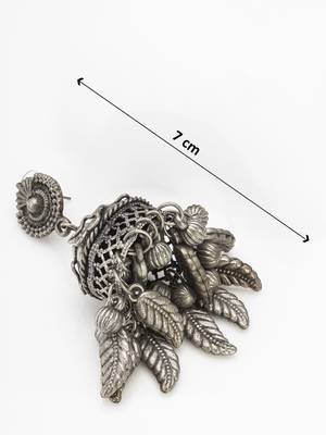 oxidized silver starburst leaf and ghungroo jhumka earrings 4