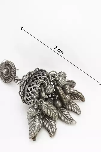 oxidized silver starburst leaf and ghungroo jhumka earrings