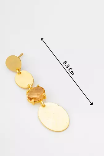 gold-plated multi-disc drop earrings with stone