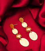 gold-plated multi-disc drop earrings with stone