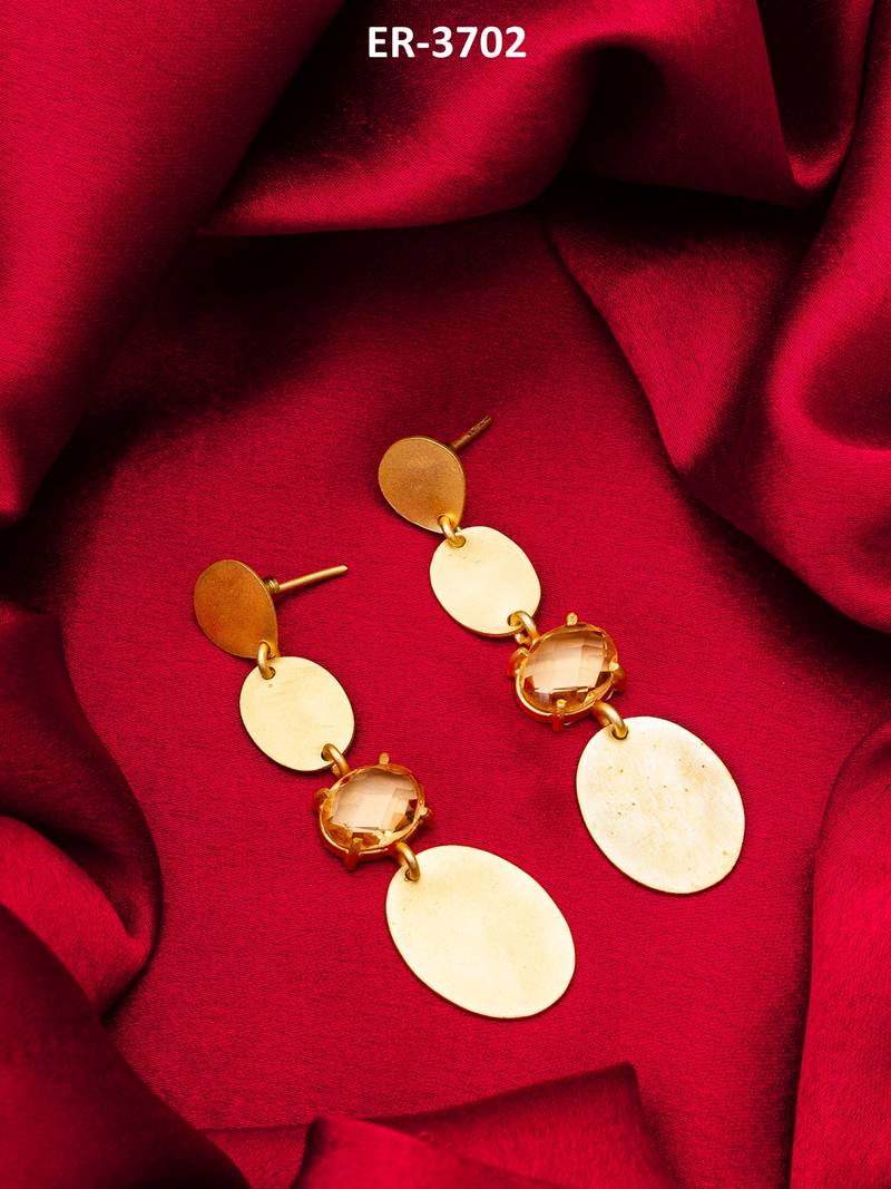 gold-plated multi-disc drop earrings with stone