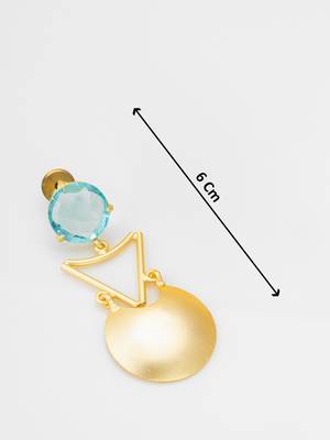 gold-plated drop earrings with aqua blue stone and disc pendant 4
