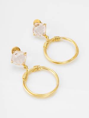 gold-plated hoop drop earrings with stone stud top 2