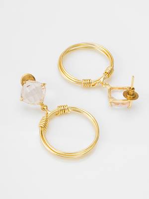 gold-plated hoop drop earrings with stone stud top 3