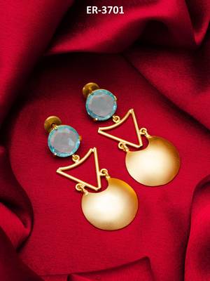 gold-plated drop earrings with aqua blue stone and disc pendant 5
