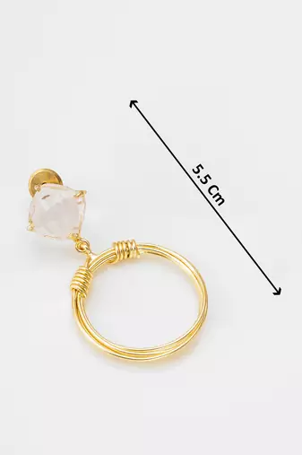 gold-plated hoop drop earrings with stone stud top