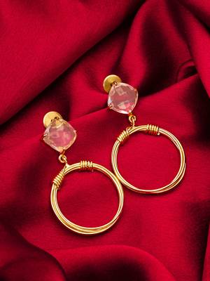 gold-plated hoop drop earrings with stone stud top 5