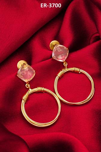 gold-plated hoop drop earrings with stone stud top
