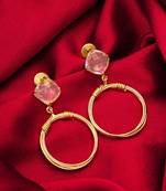 gold-plated hoop drop earrings with stone stud top