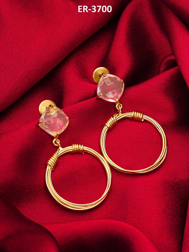 gold-plated hoop drop earrings with stone stud top