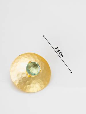 gold-plated hammered disc stud earrings with aqua green stone 4