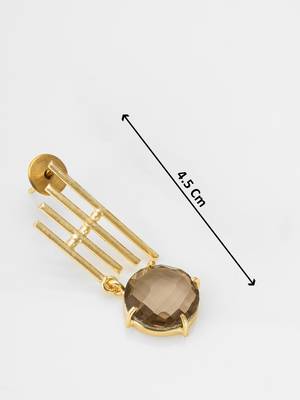 gold-plated drop earrings with round smoky stone pendant 4
