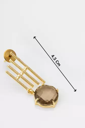 gold-plated drop earrings with round smoky stone pendant
