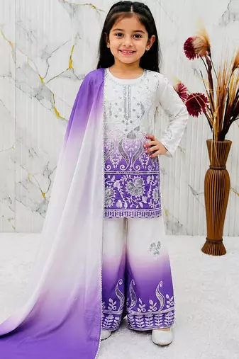 Natural crepe  embroidery purple readymade salwar suit