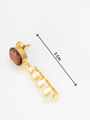 gold-plated spiral coil drop earrings with oval stone stud top 4