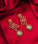 gold-plated drop earrings with round smoky stone pendant