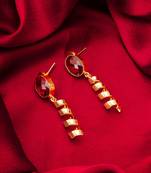 gold-plated spiral coil drop earrings with oval stone stud top