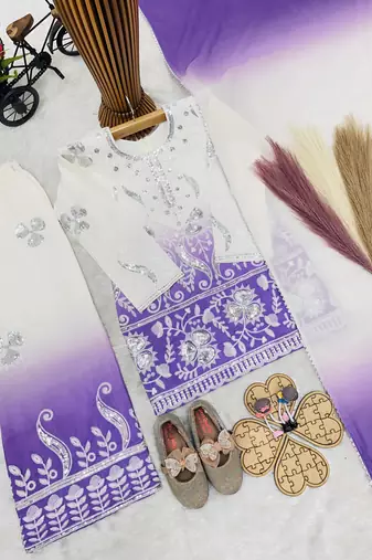 Natural crepe  embroidery purple readymade salwar suit