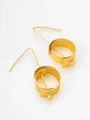 gold-plated textured cylindrical scroll hoop earrings with hook closure 2