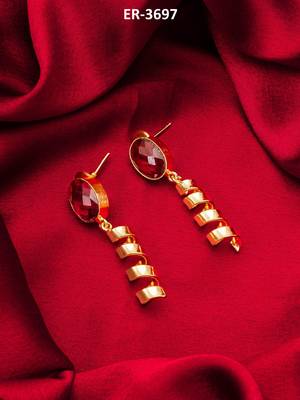 gold-plated spiral coil drop earrings with oval stone stud top 5