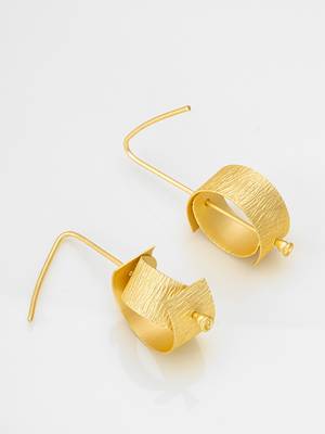 gold-plated textured cylindrical scroll hoop earrings with hook closure 3
