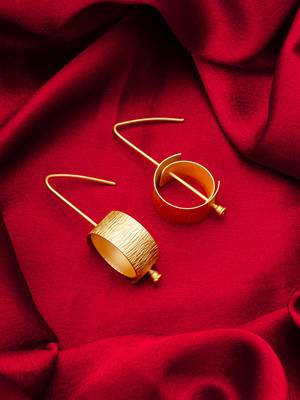gold-plated textured cylindrical scroll hoop earrings with hook closure 1
