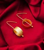 gold-plated textured cylindrical scroll hoop earrings with hook closure