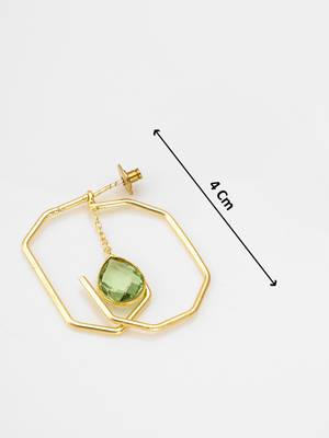 gold-plated octagon frame drop earrings with green stone 4