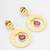gold-plated textured circular hoop drop earrings with stone