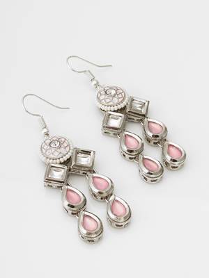 silver-tone kundan chandelier drop earrings with stones and meenakari 2