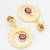 gold-plated textured circular hoop drop earrings with stone