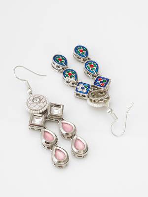 silver-tone kundan chandelier drop earrings with stones and meenakari 3