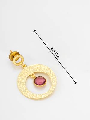 gold-plated textured circular hoop drop earrings with stone 4