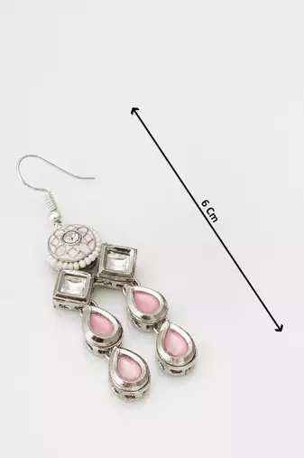 silver-tone kundan chandelier drop earrings with stones and meenakari